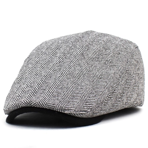 Classic herringbone wool beret cap in grey and white for men and women