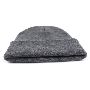 Classic dark grey ribbed knit beanie for men and women, stylish winter warm fold-over cap