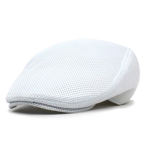 Close-up detail of white mesh fabric on a breathable summer ivy cap for outdoor sport
