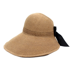 Women Large Brim Straw Sun Hat Foldable Paper Braid Beach Hat With Bow Elegant Hollow Knit Vacation Shading Summer Hat