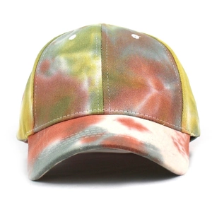 Colorful tie-dye baseball cap with green and yellow patterns for men and women