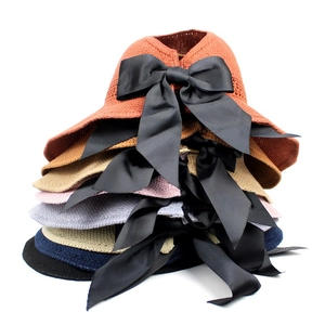 Women's wide brim sun hats with bow decoration in multiple colors for summer beach