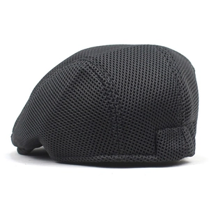 Men's breathable black mesh flat cap for summer outdoor sports and casual wear