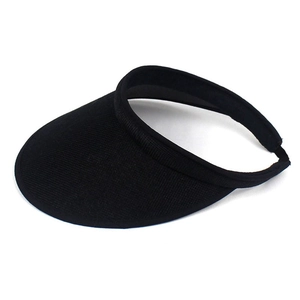Detail view of black linen sun visor showing breathable mesh texture and adjustable strap