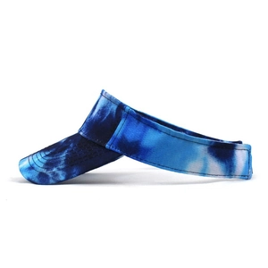 Adjustable tie-dye sun visor hat for women with blue patterns and open top for outdoor sport