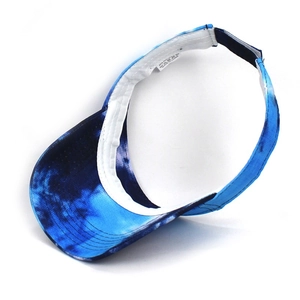 Blue tie-dye adjustable visor hat for women made of cotton blend fabric for sun protection