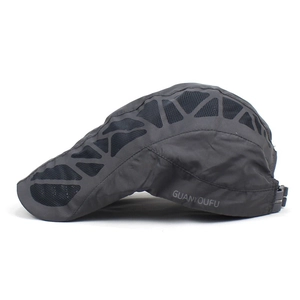 Men's dark grey breathable mesh beret with adjustable buckle for summer sports and outdoor sunshade