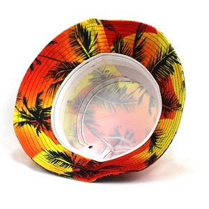 Tropical palm tree bucket hat in sunset yellow and orange with sun protection