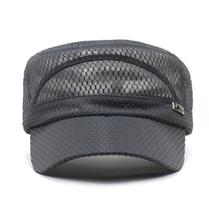 Breathable dark grey mesh flat top military cap for men and women with sun protection