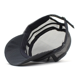Men's breathable black mesh flat top hat with adjustable strap and honeycomb peak