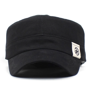 Classic black cotton cadet cap with pentagram patch and adjustable military style peak