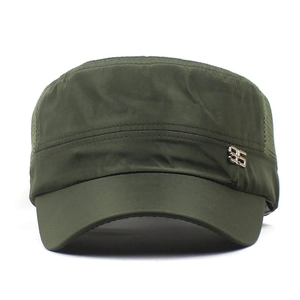 Army green breathable mesh cadet cap with side metal logo for summer outdoor sports