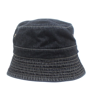 Classic black denim bucket hat with contrast stitching and metal eyelets for outdoor sun protection