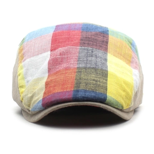Unisex retro plaid beret flat cap with adjustable strap for sun protection and hiking
