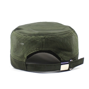 Men's summer army green mesh cap with adjustable strap and silver metal buckle closure