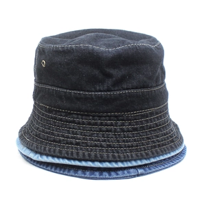 Three denim bucket hats in various blue shades with air vents and decorative stitching