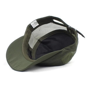Army green mesh flat top breathable military cap with adjustable metal buckle strap