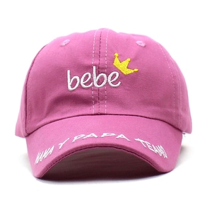 Pink cotton baby baseball cap with crown embroidery and mama papa te amo lettering