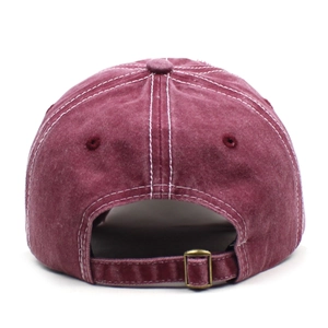 Burgundy washed cotton baseball cap with adjustable strap and contrast stitching back view