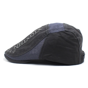 Men's breathable mesh newsboy cap in charcoal grey with embroidered side lettering