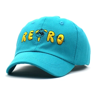 Casquette enfant en coton bleu avec broderie RETRO jaune et motif chien de dessin animé