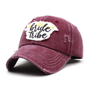 Retro Distressed Washed Cotton Baseball Cap For Women Bride Tribe Embroidery Adjustable Sun Hat Wedding Party Accessories