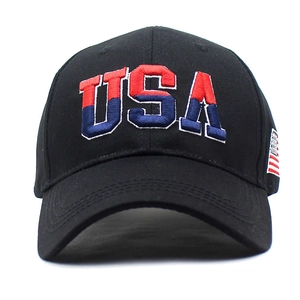 Black cotton USA letter embroidery baseball cap with American flag side pattern
