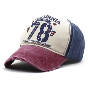 Vintage three-tone washed cotton baseball cap with California 78 varsity print design