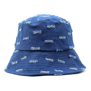 Distressed Denim Bucket Hat For Women Men Retro Ripped Jean Fisherman Cap Sunshade Flat Top Summer Outdoor Travel Hat