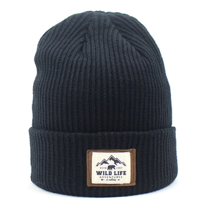 Men Women Retro Knit Beanie Hat Wild Life Adventures Patch Striped Cuffed Warm Outdoor Winter Woolen Skull Cap
