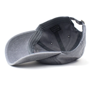 Deep grey cotton baseball cap with adjustable metal buckle and breathable 6-panel structure
