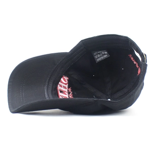 Black cotton baseball cap for men featuring internal embroidery and metal adjustment buckle