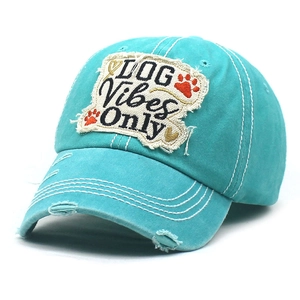 Berretto da baseball vintage in cotone turchese invecchiato con patch DOG Vibes Only