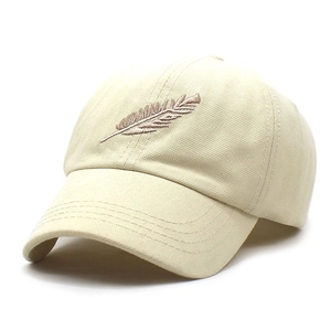 Casquette de baseball en coton beige avec broderie plume marron pour hommes et femmes