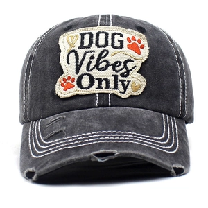 Berretto da baseball vintage in cotone grigio con patch ricamata DOG Vibes Only