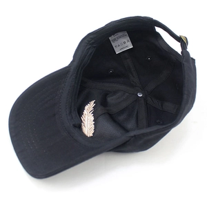 Casquette de baseball en coton noir avec broderie plume et sangle réglable 56-60cm
