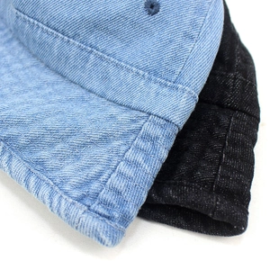 Fashionable denim bucket hat for men and women available in black and light blue colors