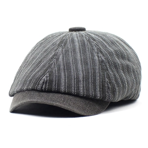Vintage Unisex Cotton Pinstripe Newsboy Cap Retro British Style Beret Duckbill Hat For Men Women Casual Outdoor Fashion