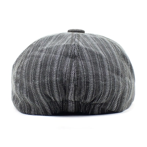 Vintage dark grey striped denim baker boy hat with classic curved brim for women and men