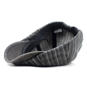 Vintage dark gray striped cotton flat cap for women with rounded silhouette and small brim
