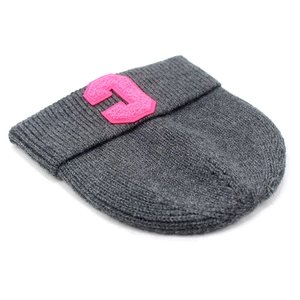 Berretto in maglia grigio scuro con ricamo a lettera C rosa per autunno e inverno