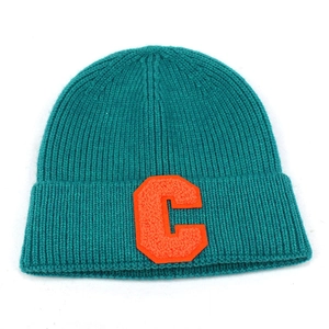 Berretto a Maglia a Costine con Patch Lettera C da Donna Morbido Caldo Acrilico Invernale con Risvolto Casual Outdoor Skullies Donna