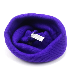 Women's warm bright purple knit beanie with butterfly embroidery for autumn and winter