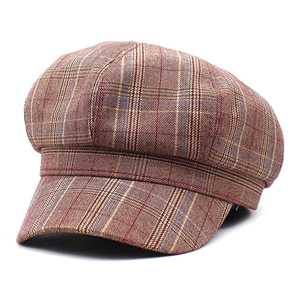 Vintage Plaid Newsboy Cap For Women British Style Octagonal Beret Hat Autumn Winter Warm Polyester Cotton Painter Cap
