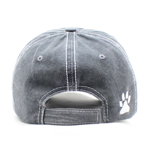 Washed cotton baseball cap in dark grey with back claw print and adjustable strap