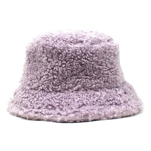 Women Winter Faux Fur Bucket Hat Warm Lamb Wool Plush Fisherman Cap Solid Color Outdoor Windproof Soft Basin Hat