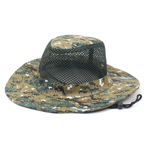 Breathable digital camouflage sun hat for men with wide brim and adjustable chin strap