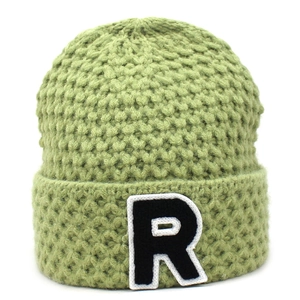Damen Strickmütze Mode Buchstabe R Patch Umschlag Warm Winter Wollmütze Casual Outdoor Winddicht Gestrickte Skull Cap