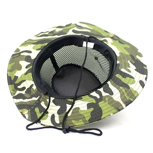 Men's camouflage bucket hat with mesh top and adjustable drawstring for sun protection