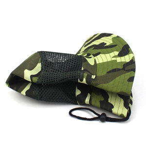 Men's camouflage sun hat with breathable mesh and adjustable chin strap for outdoor use